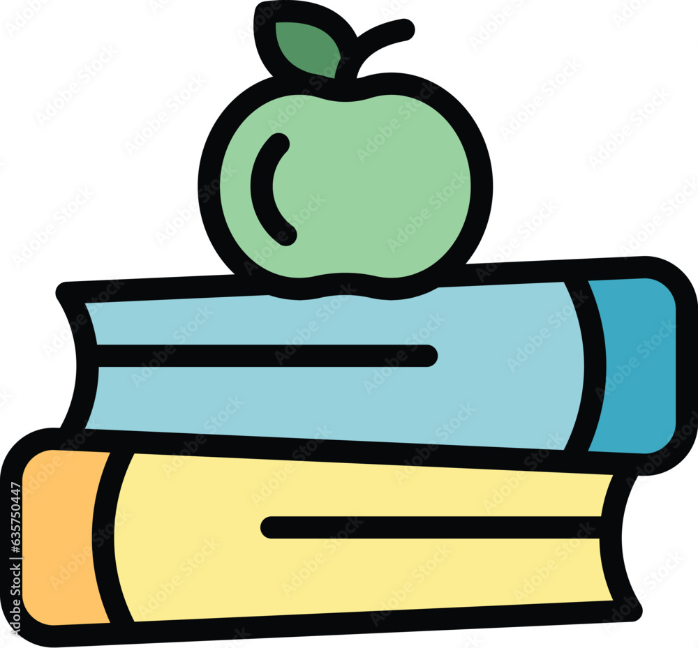 Poster book stack icon outline vector. online class. exam learning color flat