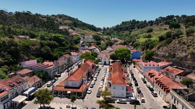 Drone shot of Porto Brandao in Portugal.