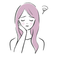 ニキビに悩む女性　イラスト