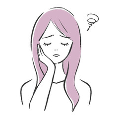 手を顔に当てた悲しい顔の女性　イラスト