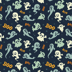 Halloween Ghosts Seamless Pattern. Spooky Vector Texture. Illustration Wallpaper