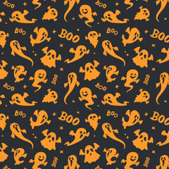 Halloween Ghosts Seamless Pattern. Spooky Vector Texture. Illustration Wallpaper