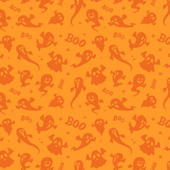 Halloween Ghosts Seamless Pattern. Spooky Vector Texture. Illustration Wallpaper