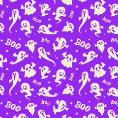 Fototapete Einhörner Halloween Ghosts Seamless Pattern. Spooky Vector Texture. Illustration Wallpaper