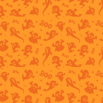 Halloween Ghosts Seamless Pattern. Spooky Vector Texture. Illustration Wallpaper