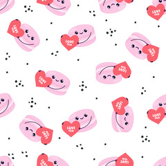 Vector pattern. Pattern for Valentine's Day products. Pattern with macaroons with hearts. Lettering I love you. . Vector illustration