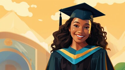 An illustration of a woman in a graduation cap and gown AI Generated - obrazy, fototapety, plakaty