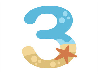 Beach Bubble Alphabet Number 3 Illustration
