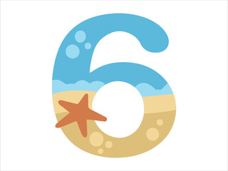 Beach Bubble Alphabet Number 6 Illustration
