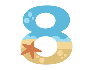 Beach Bubble Alphabet Number 8 Illustration
