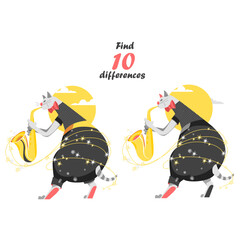 find 10 differences. vector illustration for children. development of logic and attention. a cat with a saxophone