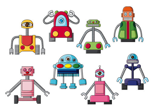 robot character design monster creative isolated and toy colorful cute illustration vector