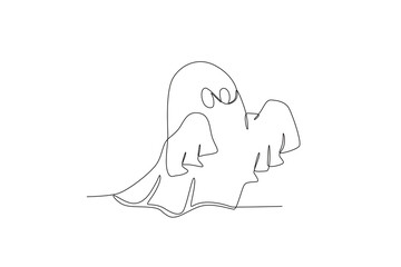 A ghost scares humans. Ghost one-line drawing