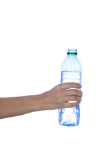 woman hand with bottle of water isolated on white background