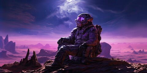 Naklejka premium illustration of a man in his spacesuit, painting style, generative AI