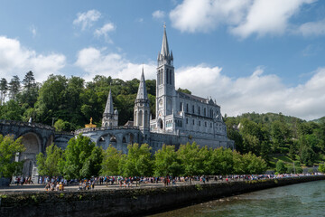 Obraz premium View of the cathedral in Lourdes, France