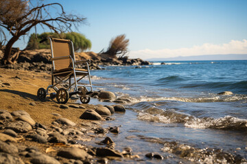 Empty wheelchair on the beach.