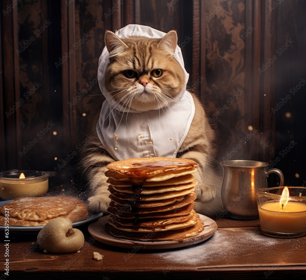 Poster a cat wearing a chef