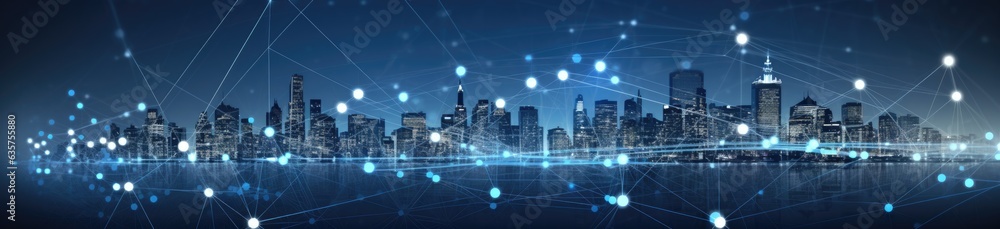 Poster a city with a lot of connected lines. generative ai.