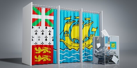 Saint Pierre and Miquelon - voting booths with country flag and ballot box - 3D illustration