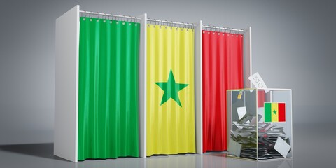 Senegal - voting booths with country flag and ballot box - 3D illustration