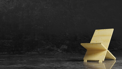 Wooden Chair on Metal Background with Copy Space