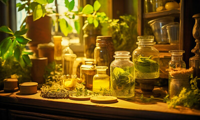 Concept of alternative herbal medicine background illustration