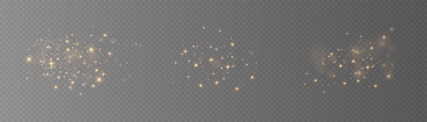 Gold dust. Light yellow. Bokeh light effect background png. Christmas glowing dust background. Yellow flickering glow with confetti bokeh light and particle motion.