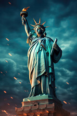 Statue of liberty on doom sky background