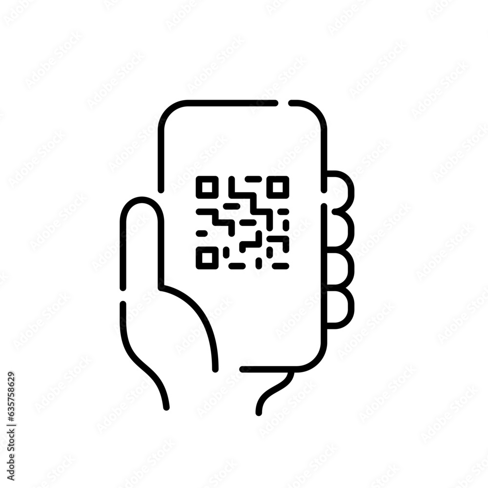 Poster smartphone app to scan qr-code. payment, links access or information. pixel perfect, editable stroke