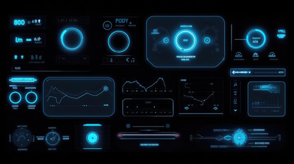 Fototapeta premium Overlay template of touch interface controls in neon glow