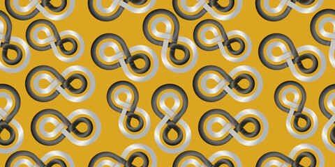 Infinity symbol pattern - impossible shapes. Gold and silver background. Optical illusion shape. Vector illustation.