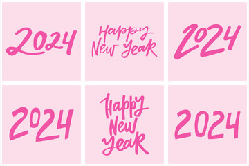 Set of handwritten quotes about New 2024 Year. Collection of calligraphy illustrations for posters, cards, etc.