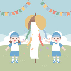 가을 운동회 박 터트리기 어린이 캐릭터 일러스트 이미지