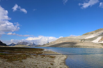 Goletta alpine lake under peak called Granta Parey in the Rhemes valley, Aosta Valley, Italy