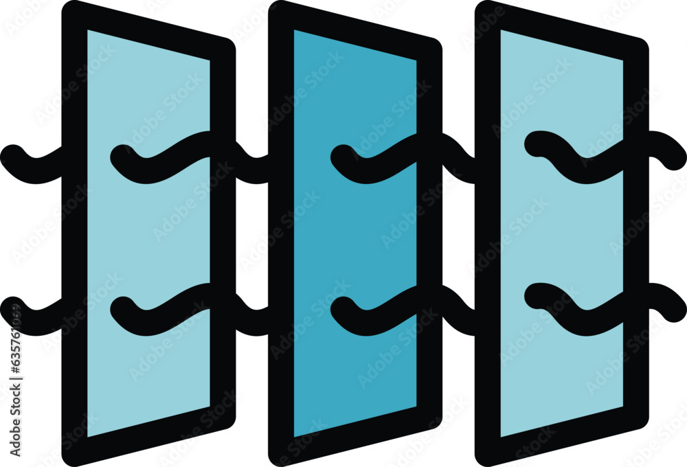 Poster layer air purify icon outline vector. clean filter. wind flow color flat
