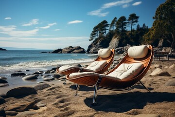 Chaise lounges on beach view Generative AI