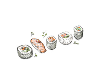 Einfaches Sushi in Reihe