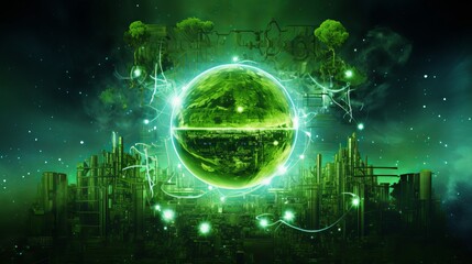 Obraz premium Eco-Tech Fusion: Abstract depiction of the fusion between technological advancements and eco-conscious practices | generative ai