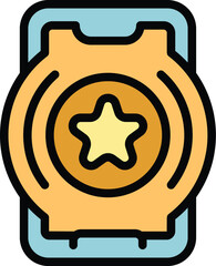 Smartphone online review icon outline vector. Opinion report. Client experience color flat