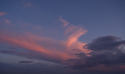 Fototapeta na wymiar Sunset sky with orange clouds. Nature background.