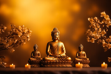 Golden buddha statues background with a place for text 