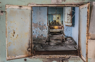 Sorting room of Post office in Pripyat ghost city in Chernobyl Exclusion Zone, Ukraine