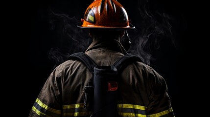 Naklejka premium Firefighter on black background. Generative AI technology.