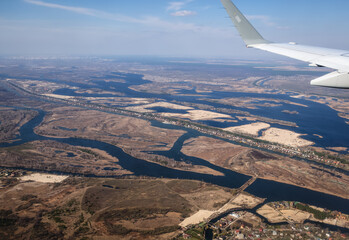 Passenger plane approaching to land in Kyiv, Ukraine