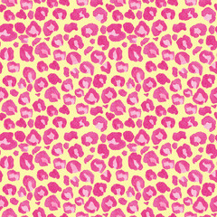 Pink leopard seamless pattern on yellow background