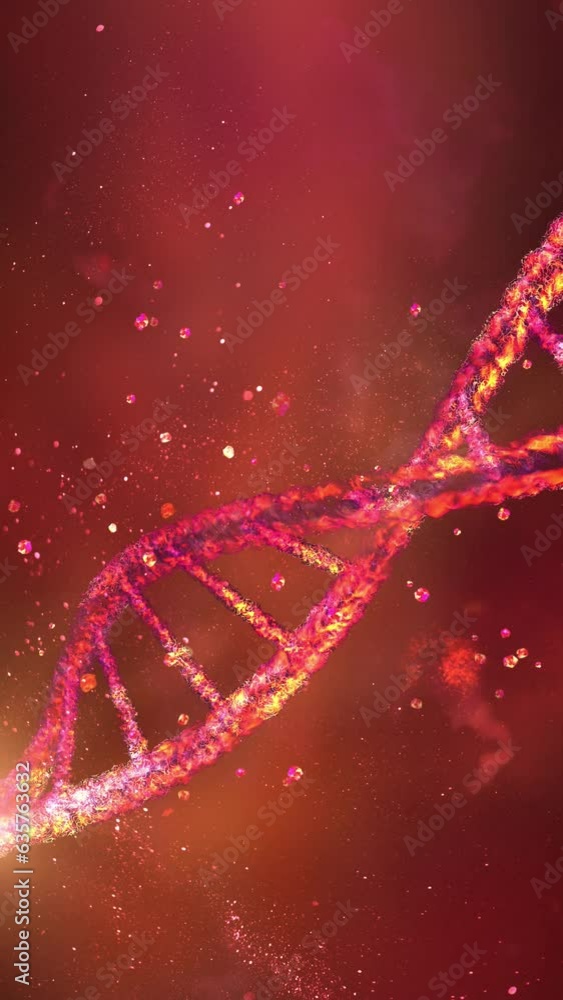Poster three-dimensional dna strand in virtual space, 3d render.
