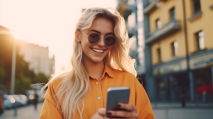 Woman using smartphone in a city