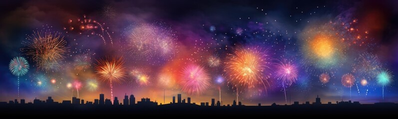 Fototapeta na wymiar Fantastic and colorful fireworks banner