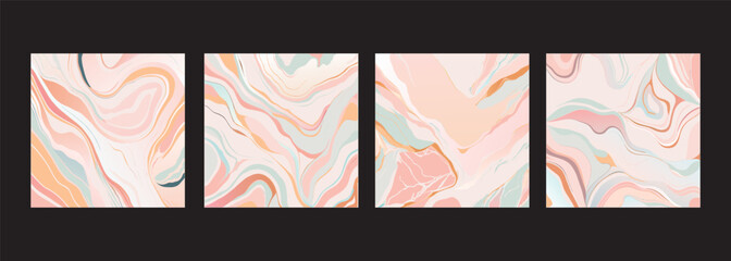 Set of abstract pink marble backgrounds, vector ink texture.